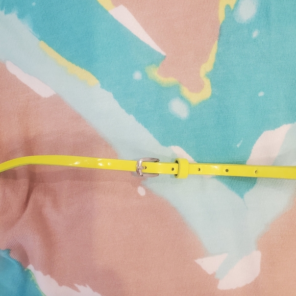 Teal green, tan & yellow knit belted dress by Evolution, size 12 - Picture 5 of 5